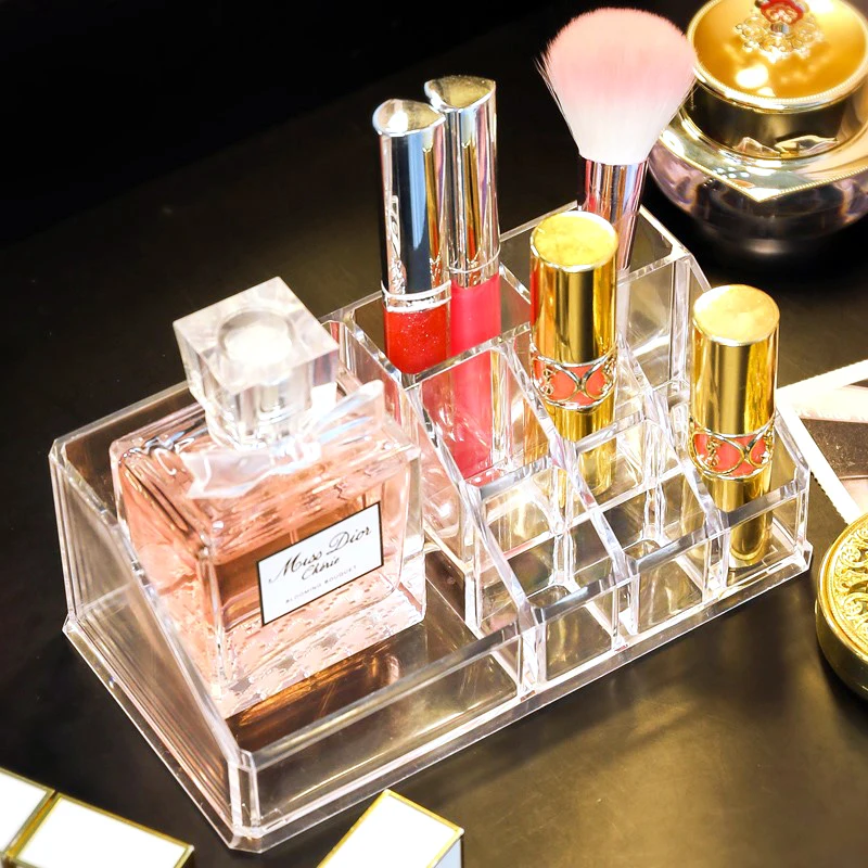 Crystal Lipstick Organizer Box Desktop Cosmetics Makeup Brush Finishing