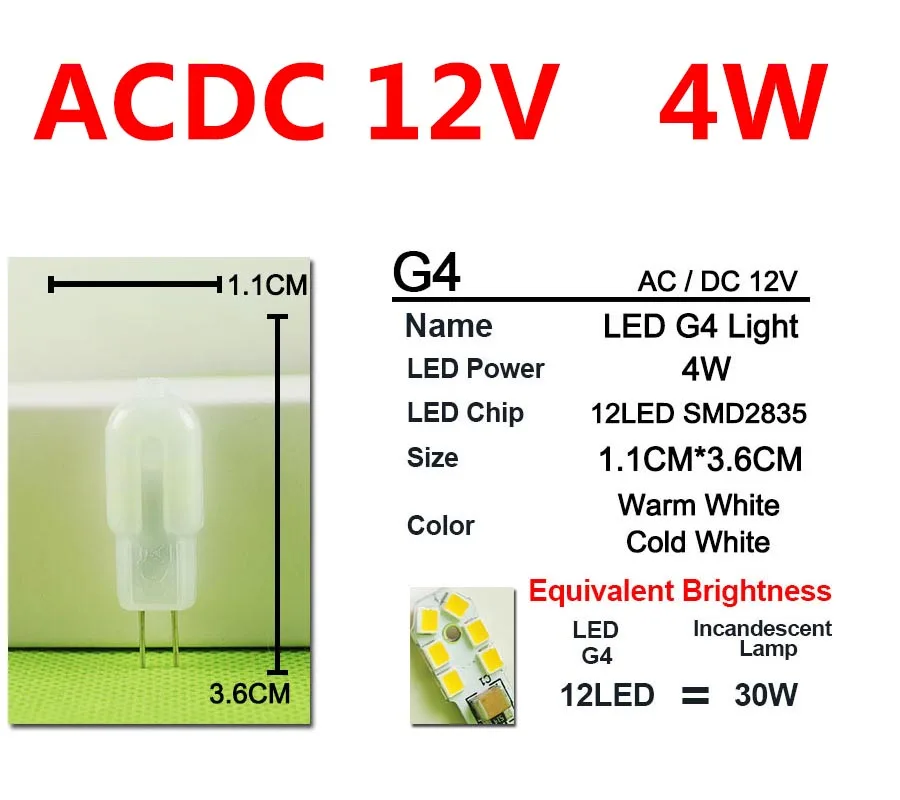 10 шт. светодиодный светильник G9 220 В с регулируемой яркостью/G4 AC DC 12 В/220 В светодиодный светильник 4 Вт 5 Вт 6 Вт 7 Вт сменный галогенный Кристалл лампада ампула Bombilla - Испускаемый цвет: G4  ACDC12V 4W