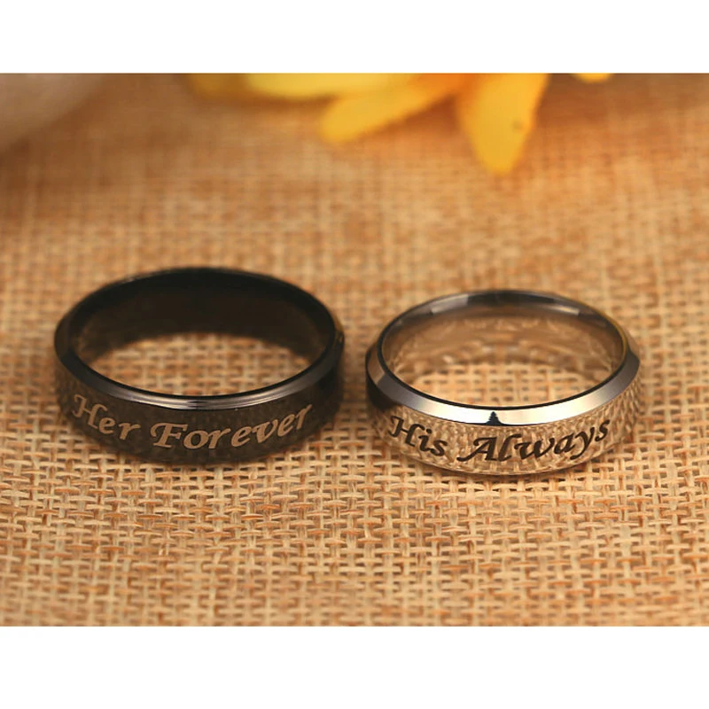 Stainless Steel His Always Her Forever Engagement Ring Love Wedding Band Ring For Women Men Couple Forever Love Promise Ring