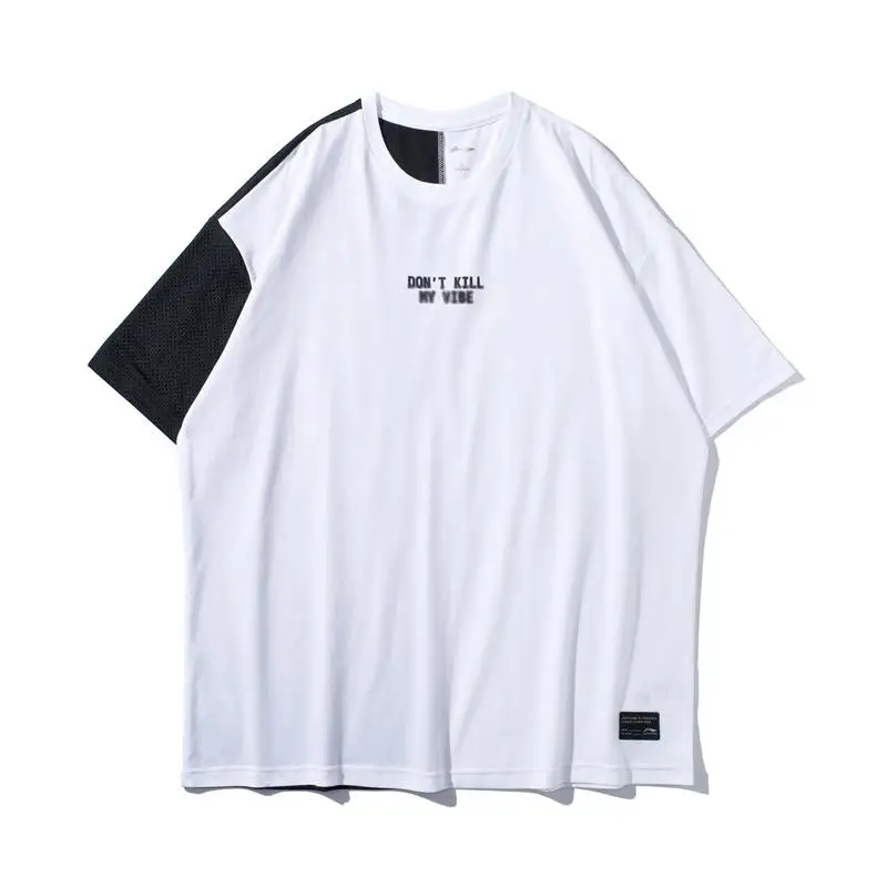 Li-Ning Мужская трендовая футболка с коротким рукавом 72% хлопок 28% полиэстер свободная посадка подкладка спортивные футболки топы AHSP127 CAMJ19 - Цвет: AHSP127-2H