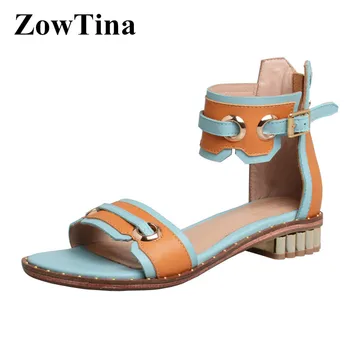 

Light Blue Women Casual Sandals Gladiator Metal Buckle Flats Ladies Summer Shoes Back Zip Sandalias Femmes Chaussure Mujer Shoes