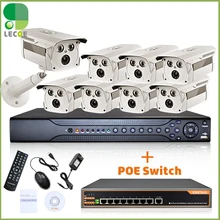 16CH 2 SATA NVR 8 шт. POE 1080x720 P 1.0MP камеры 8ch PoE коммутатор CCTV безопасности POE Комплект системы безопасности ночного видения