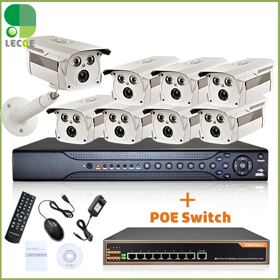 16CH 2 SATA NVR 8 шт. POE 1080x720P 1.0MP камеры 8ch PoE переключатель CCTV безопасности Комплект