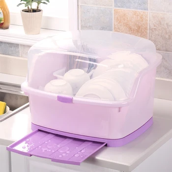 

Cupboard Kitchen Drain Dish Rack with Lid Plastic Spoon Plate Tableware Cutlery Storage Box Frame Kitchen Rack Shelf