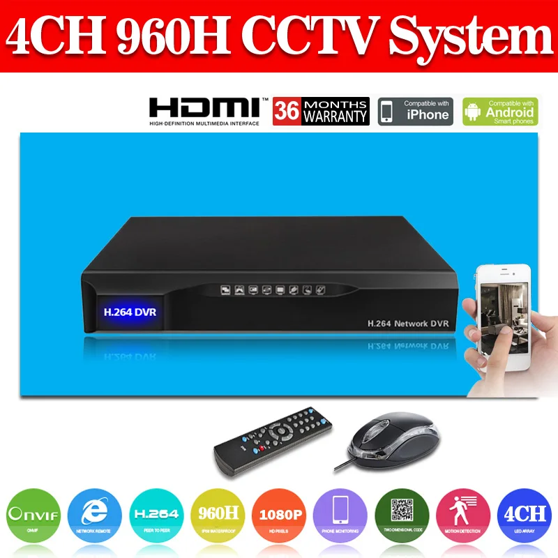 CCTVDVR 4 Channel 960H realtime recording digital video recorder HDMI 4ch Standalone dvr nvr for home security wifi | Безопасность и