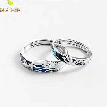 

Flyleaf 925 Sterling Silver Enamel Drop Glaze Couple Rings For Male Women Fashion Fine Jewelry Lovers' Open Ring Men Adjustable