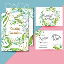 Cocostyles пользовательские красивый золотой фольгой край зелени дизайн пригласительный билет с матч конверт для сада свадебные приглашения