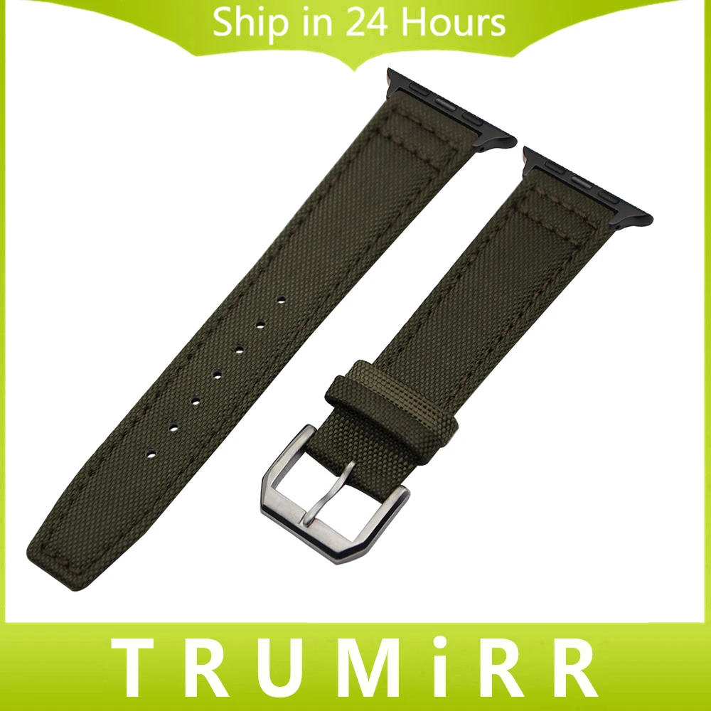 

Canvas Nylon + Genuine Leather Watchband for iWatch Apple Watch 38mm 42mm Series 1 2 3 Band 316 Steel Clasp Strap Wrist Bracelet