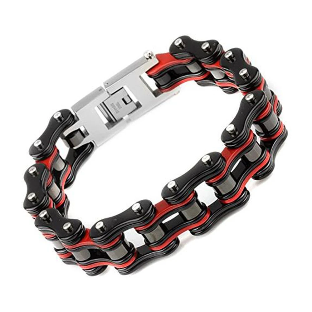 

Punk Cool Men Bike Chain Bracelet Red Black Silver Titanium Stainless Steel Motorcycle Link Bicycle Biker Chain Bracelet Jewelry
