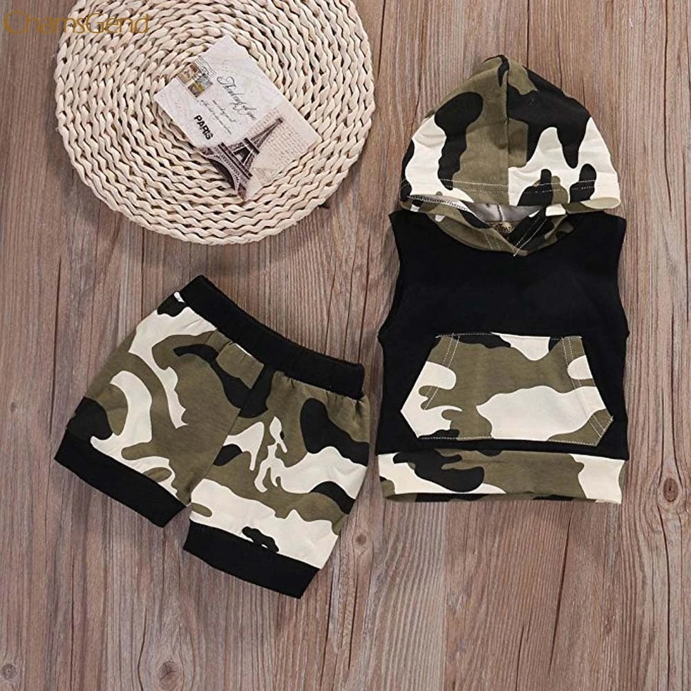 Children Clothing Kids Baby Boys Camouflage Hooded Shirt Tops+Shorts Pants 2PC Set Clothes oct