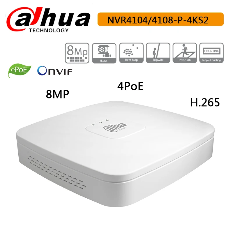 

Dahua NVR DVR Network Video Recorder 4K 4 PoE port NVR4104-P-4KS2 4Ch NVR4108-P-4KS2 8CH Smart Mini 1U Up to 8MP IP Camera