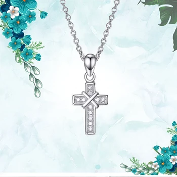 

Women New 925 Sterling Silver Cross Necklace Anniversary Crystal Necklace with Pendant Chain Wholesale 30pieces High Quality