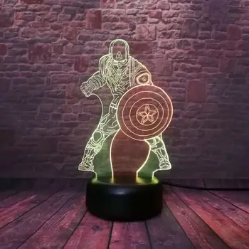 

Avengers Superhero Figurines Model 3D Nightlight Visual Illusion LED Mixed Color Light Captain America Figure Toys