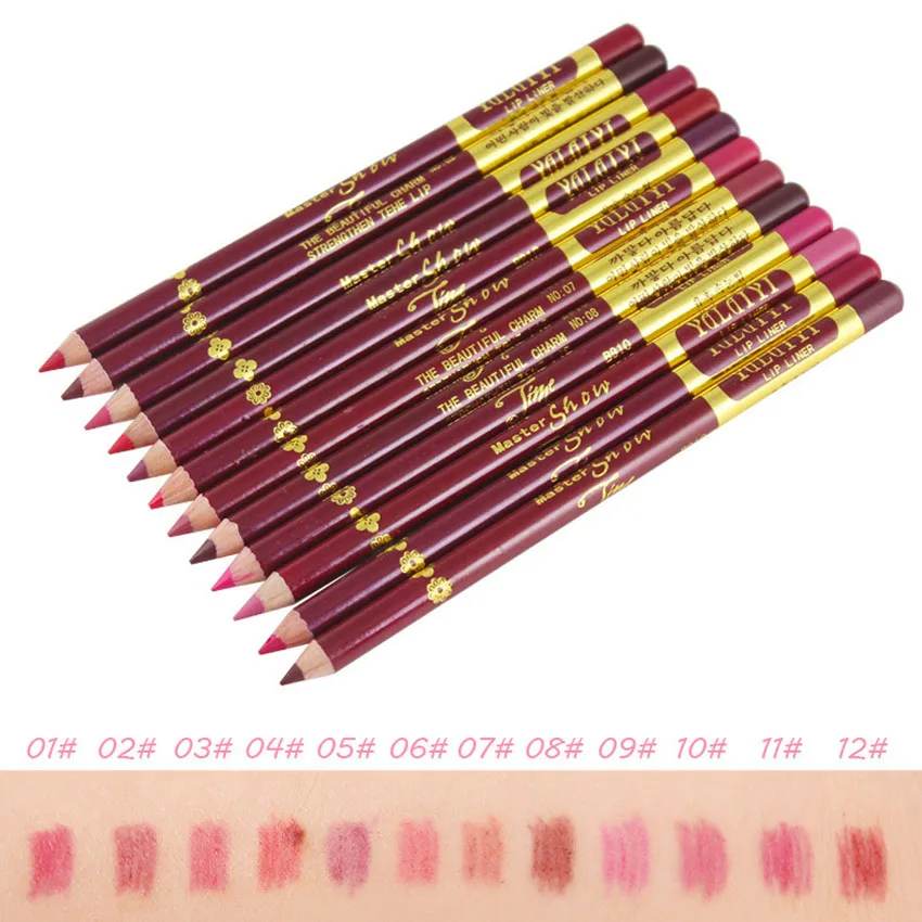 

Lip Liner Pencil 12 Colors Waterproof Long Lasting Natural Wood Lipliner for Makeup Cosmetic Beauty Colorful Matte Nude Lipliner
