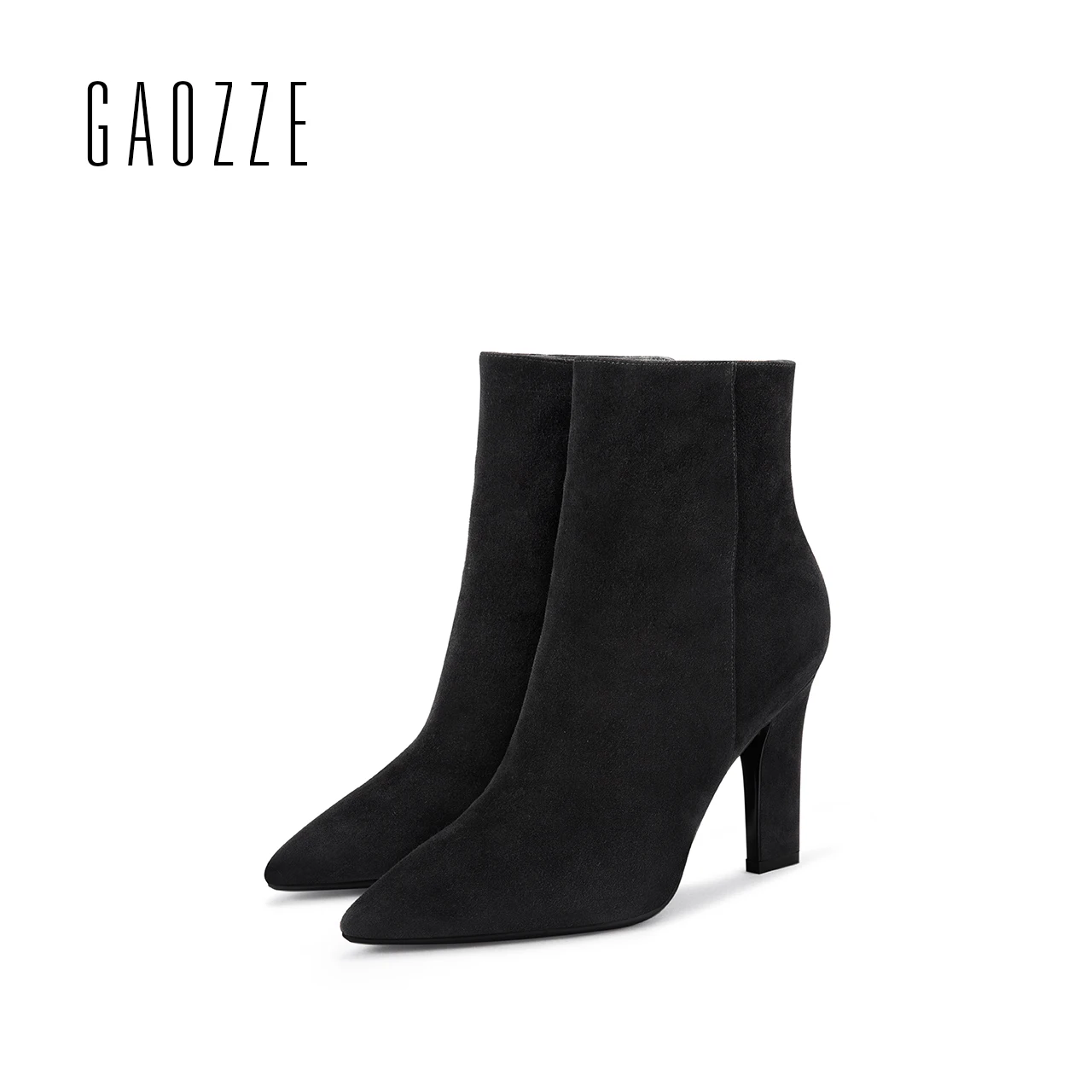 

GAOZZE high heel ankle boots for women 2017 autumn new black suede leather ankle boots side zipper fashion pointed women boots