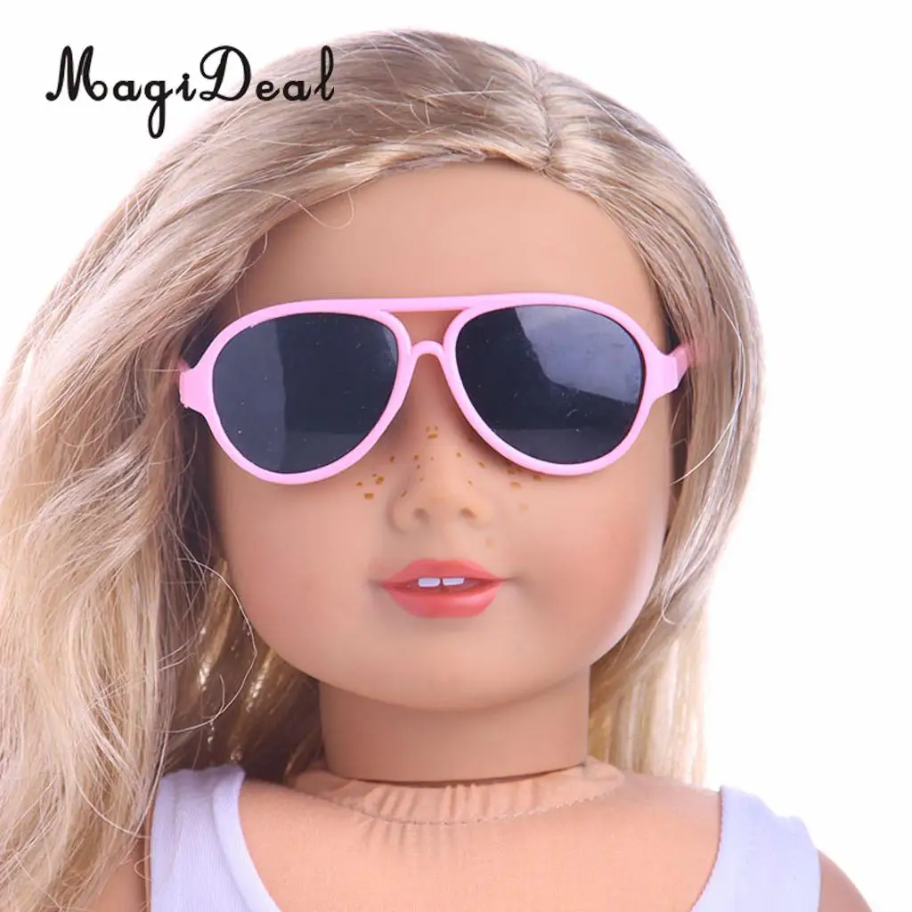 MagiDeal Fashion 1Pair Oval Frame Plastic Summer Glasses Sunglasses for 18 Inch   Dolls Dollhouse Acce Gift 5Colors