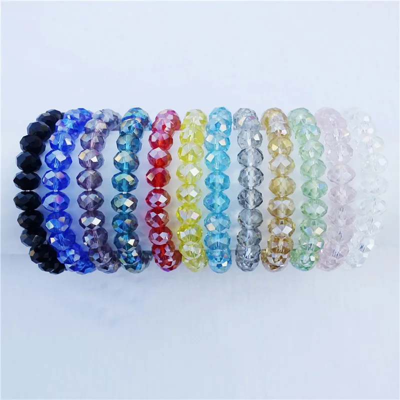 12 Pieces Multi Colors 8mm AB Faceted Glass Bead Stretch Bracelet for