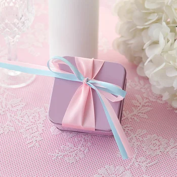 

Ribbon Candy Storage Box Wedding Favor 12 Pcs Metal Case Cookie Packaging Organizer Romantic Candy Cane Jars Gift Tin Container