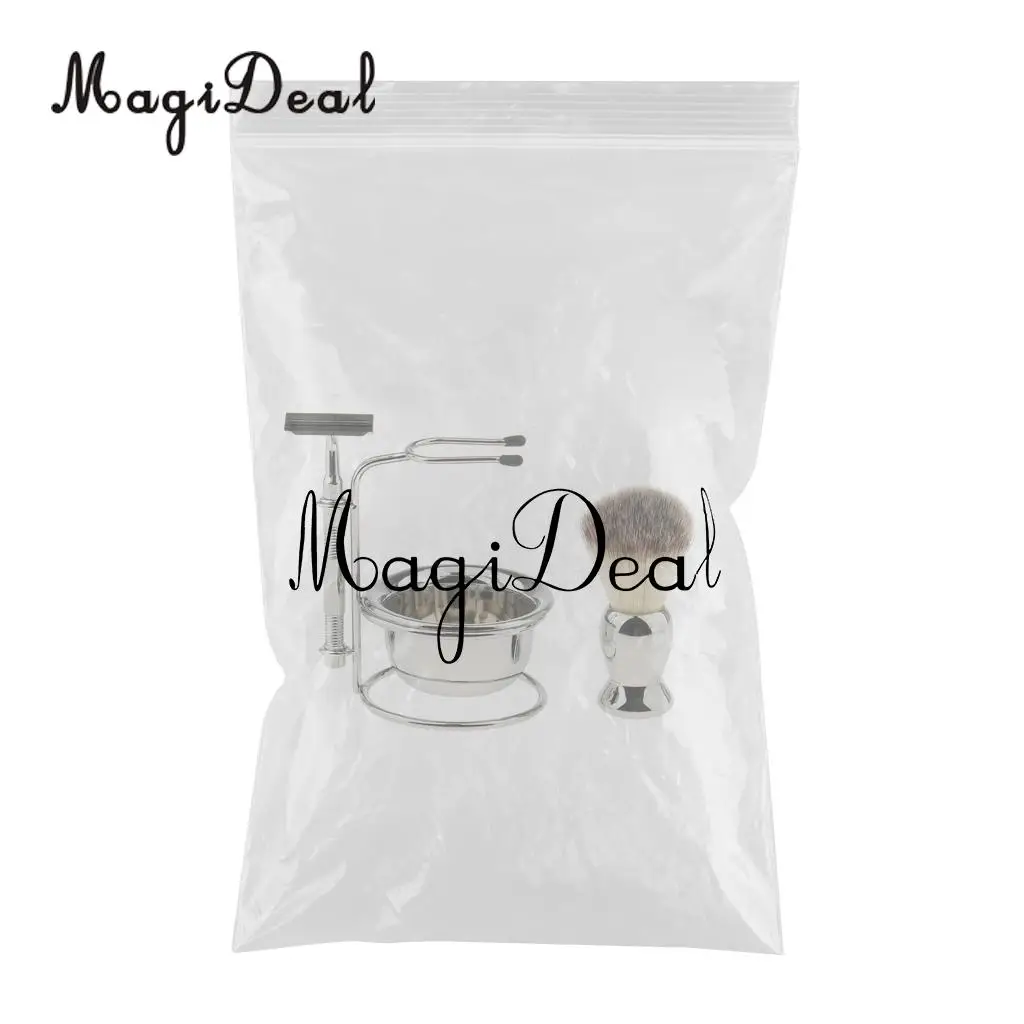 MagiDeal Mens Beard Grooming Kit with Shaving Brush Straight shaving Razor Bowl Safety Stand Men Facial Beard Cleaning 