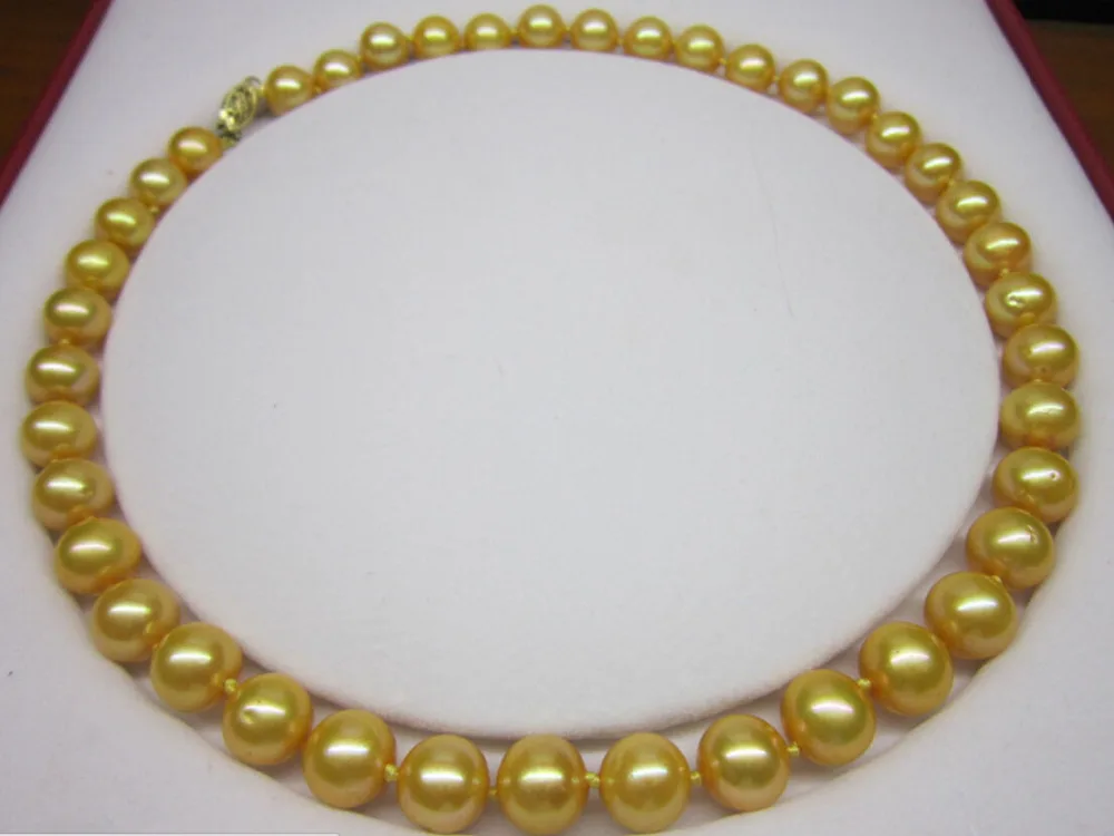 

Free Shipping >>> 10-11mm Genuine gold south sea pearl necklace yellow 14k mark clasp 18