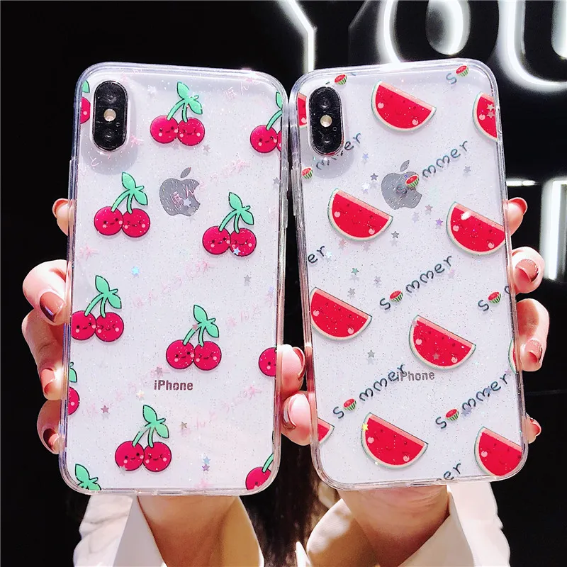 

Summer Fruit Epoxy Phone case For iPhone 7 6 S 6S 8 Plus Back Cover Soft Silicone Transparent case For iPhone X XS MAX XR cases