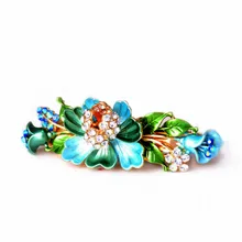 

Vivid Beautiful Gold Color Barrettes Hair Jewelry Enamel Metal Rhinestone Flowers Hair Clip Bride Hair Wedding Accessories
