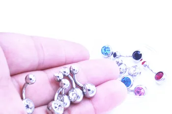 

Free shippment 50PCS 14gx6mmx5/8mm Surgical Steel Double Crystal Gems Navel Belly Button Navel Piercing Jewelry Short Bar 6mm