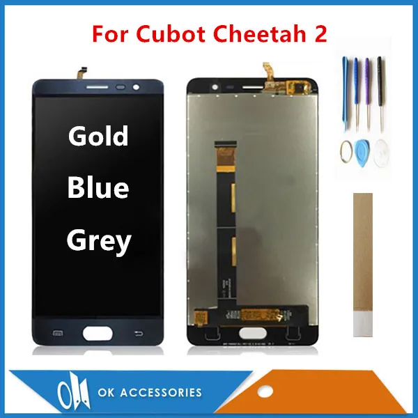 Pаспродажа Оригинальное качество Серый Золотой синий цвет для Cubot Cheetah 2 ЖК дисплей с сенсорным экраном стекло дигитайзер с инструментами лента