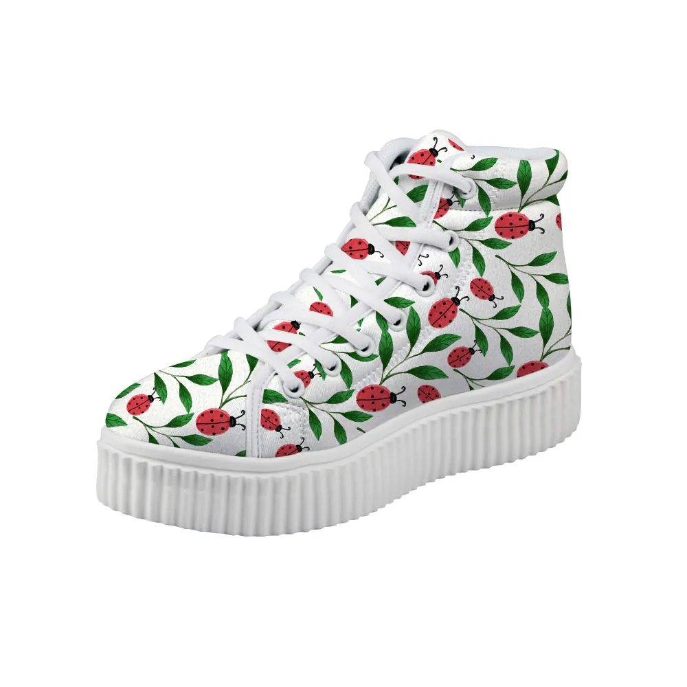 Noisydesigns Girls Height Increasing Flat Platform Shoes Ladybug Print Teenagers Casual Sprint Autumn Lace up Ankle Boots | Обувь