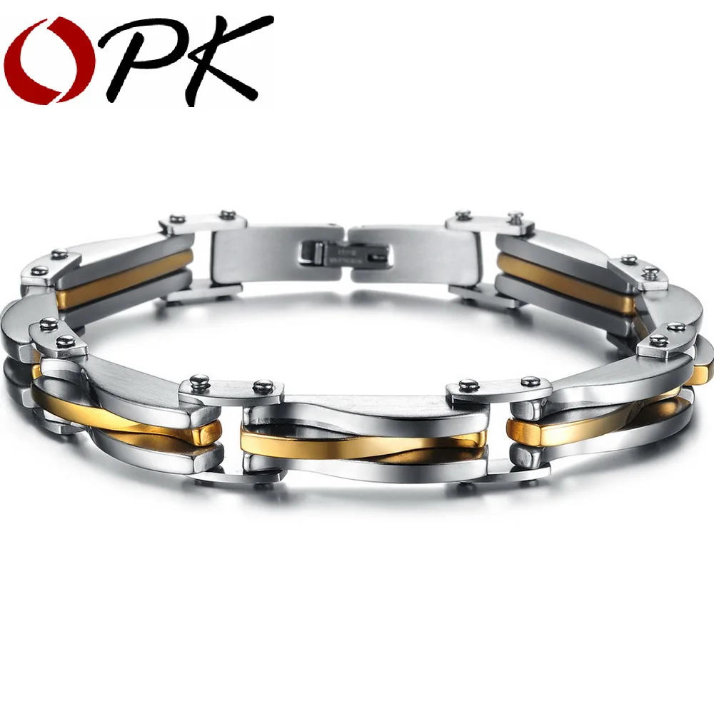 ОПК панк рок тяжелый металлический браслет серебро/золото цвет Текстура Нержавеющая сталь бесконечность звено цепи браслет крутые мужские украшения