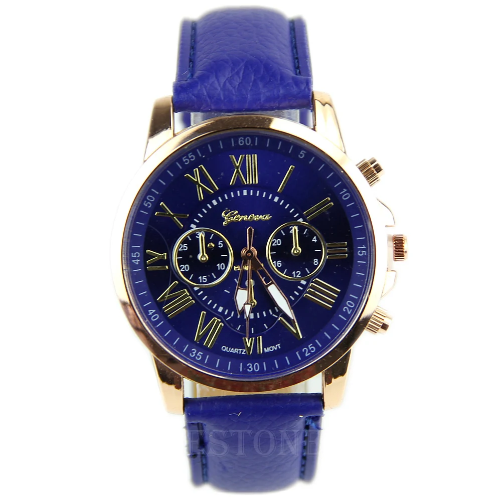 

Fashion Women Geneva Stainless Steel Faux Leather Band Quartz Analog Wrist Watch
