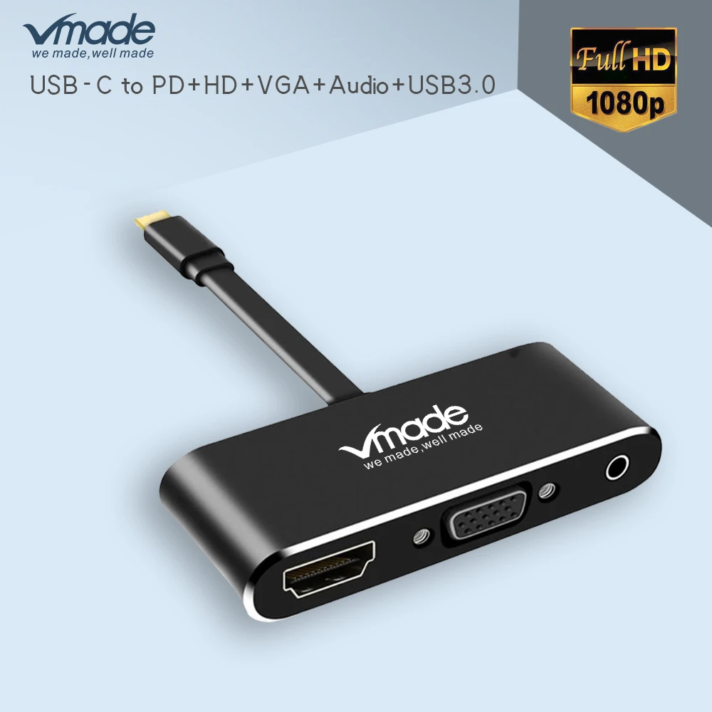 Vmade мульти порты USBC док-станция 5 в 1 поддержка PD 3,0 зарядки тип-c к hdmi+ vga+ PD+ аудио конвертер двойной экран дисплей