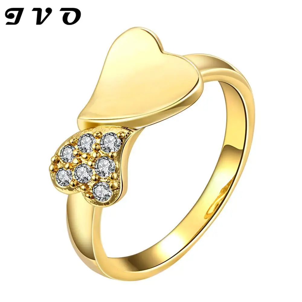 New Jewelry Gold Color Korea Rhinestone Fashion Design Double Heart 