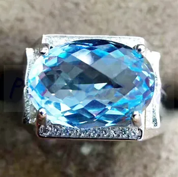 

Men's ring Natural blue topaz ring Free shipping 925 sterling silver 10*14mm 9.5CT gemstone Fine jewelry Boss rings #F18061302