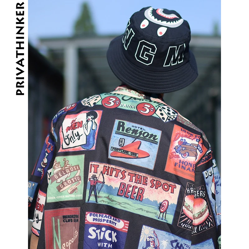 Prix Privathinker Hommes INS Bande Dessinée 3D Imprimer Vêtir 2018 Hommes Streetwear Surdimensionné À Manches Courtes Chemises Mâle Coréen Hawaii Chemise