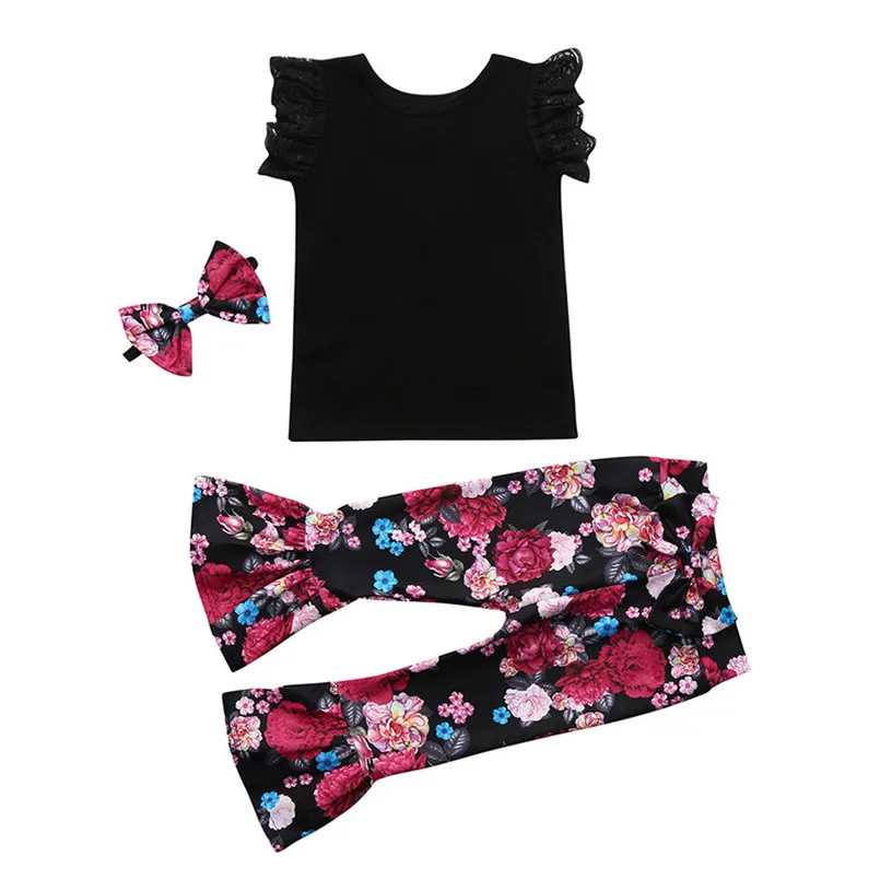 2018 Toddler Kids Baby Girls Lace Tops T shirt Floral Pants Outfits