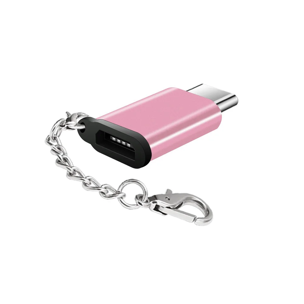 USB-C к Micro USB адаптер мини портативный алюминиевый с брелком анти-потеря usb тип-c к Micro USB конвертер разъем - Цвет: Rose Pink