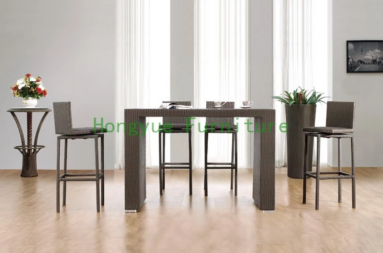 Patio brown rattan bar table chair set furniture designs sal.