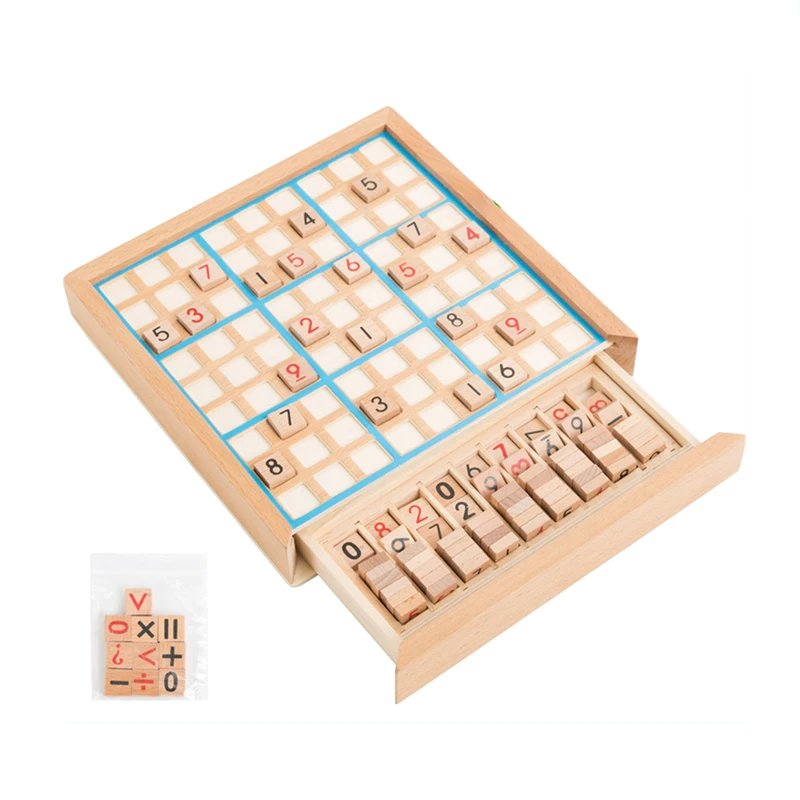 

BSTFAMLY Children Sudoku Chess Beech with drawer 23.5*23.5*5cm 81Pcs/Set International Checkers Folding Game Table Toy Gift LF03