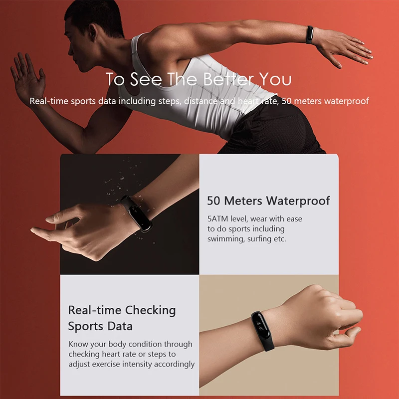Фитнес трекер Xiaomi Mi Band 3 водонепроницаемый спортивный смарт браслет с