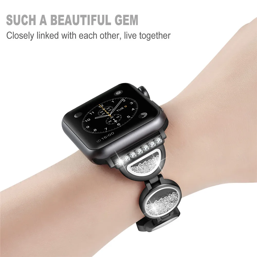 Женский браслет ремешок для Apple Watch Band 1 2 3 4 Quicksand Diamond ремешок для часов из нержавеющей стали для Iwatch Band 38 40 42 44 мм