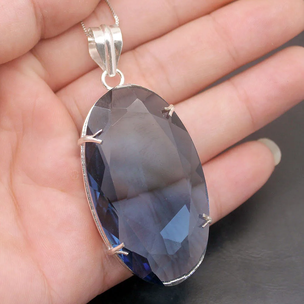 Марка Hermosa, необычные подарки овальной формы модные блестящие Bluetooth 925 стерлингового серебра ожерелье подвеска Подвески 3 дюйма A592