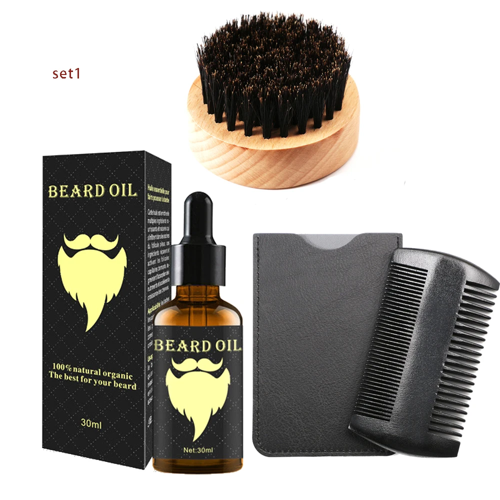 4pc Men Moustache Cream Beard Oil Kit Moustache Comb Brush Wax Blam