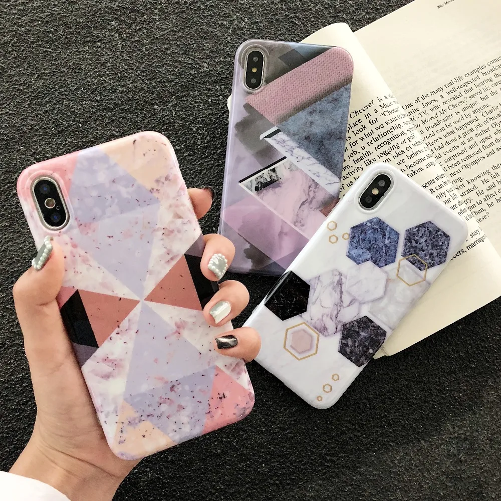 

Marble Patterned Case For iPhone XS Max XR X 8 7 6S 6 Plus Soft Silicone TPU Luxury Geometric Cover For iPhone XS Max XR X Case