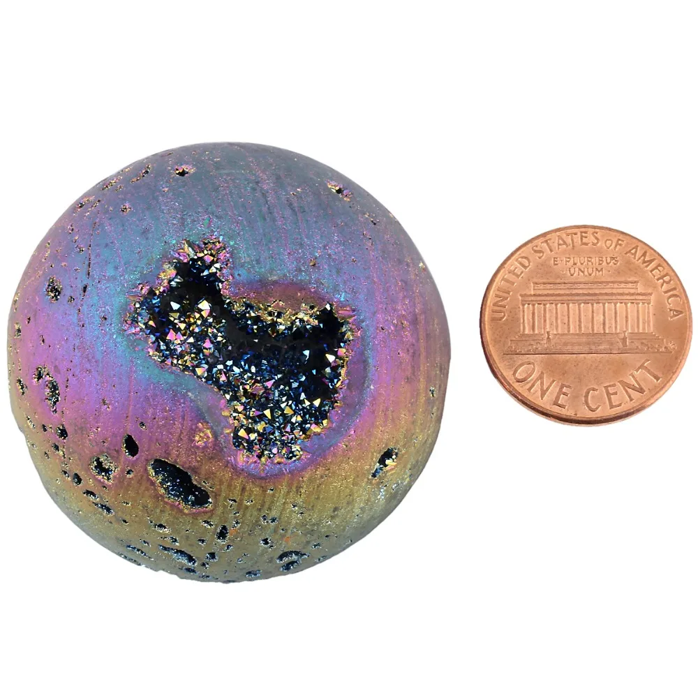 SUNYIK Titanium Coated Druzy Geode SphereCrystal Quartz Agate Gem Stone Egg/BallSculpture Figurine Healing Jewelry Packaging