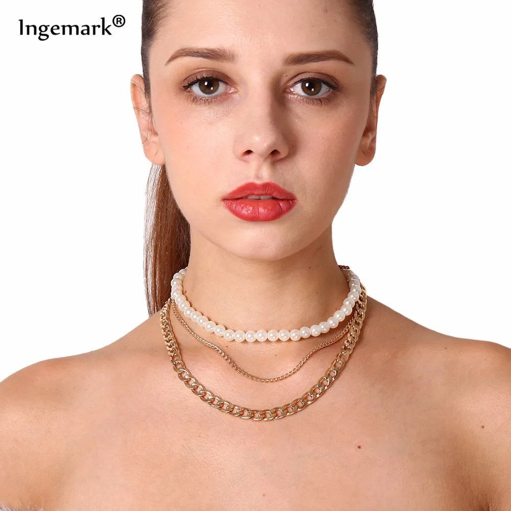 Party Dazzle Noble Multilayer Chain Choker Necklace Vintage Simulated