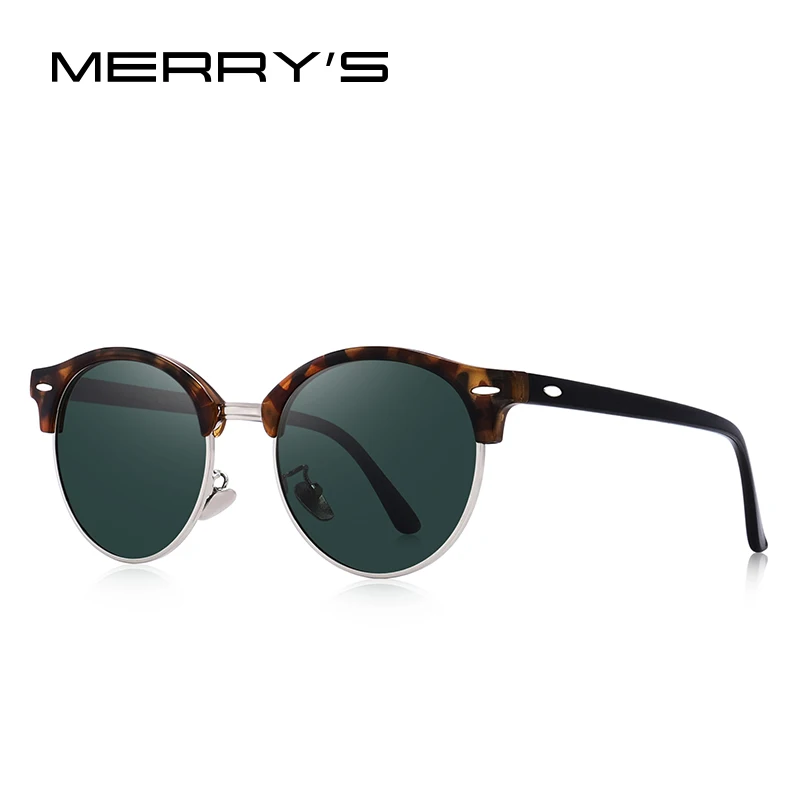MERRYS мужские классические ретро заклепки поляризованные солнцезащитные очки унисекс очки модные мужские очки UV400 защита S8054N - Цвет линз: C04 Leopard Green