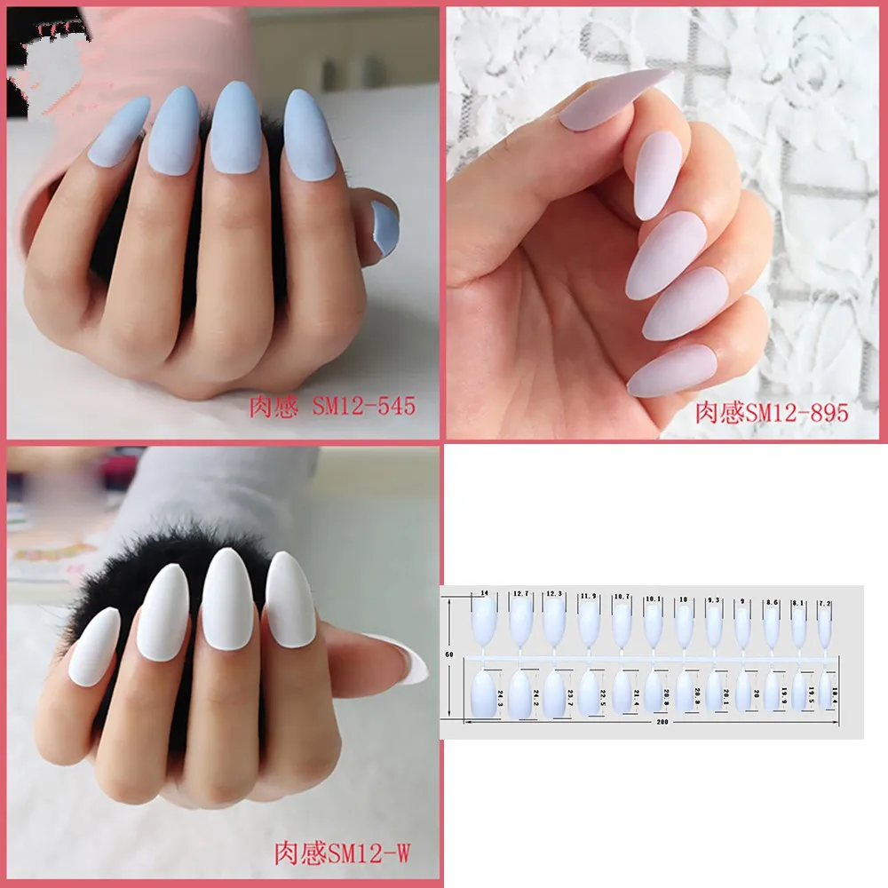 

24pcs Matte False Nails Popular Designs Glue On Long Tip Patch Pure Color Artificial Nail Chip Extensions Nail Art Accessories