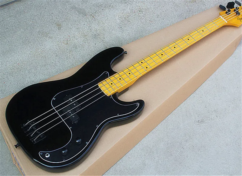 

Hot Sale 4-string Black Body Electric Bass Guitar High Qulity with Black Pickguard,Yellow Maple Neck,Black Hardwares,be custom