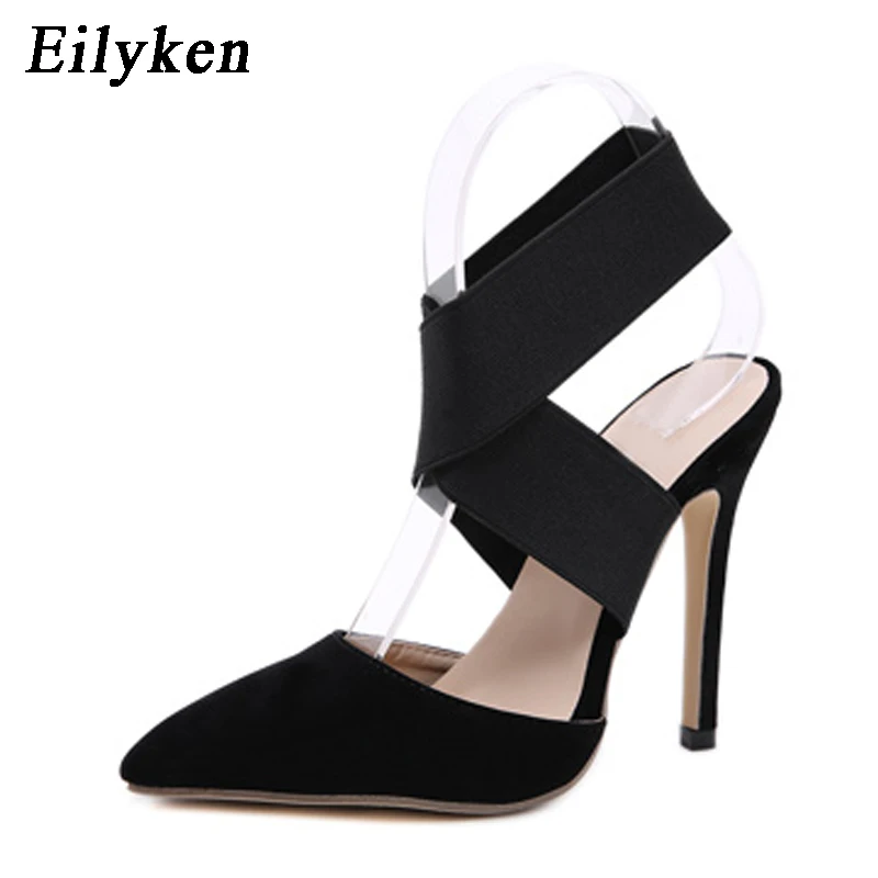 Eilyken/ дизайн; осенние босоножки-лодочки Модные женские свадебные туфли на тонком каблуке 12 см с острым носком; цвет красный, черный Размеры 35-40 - Цвет: Black